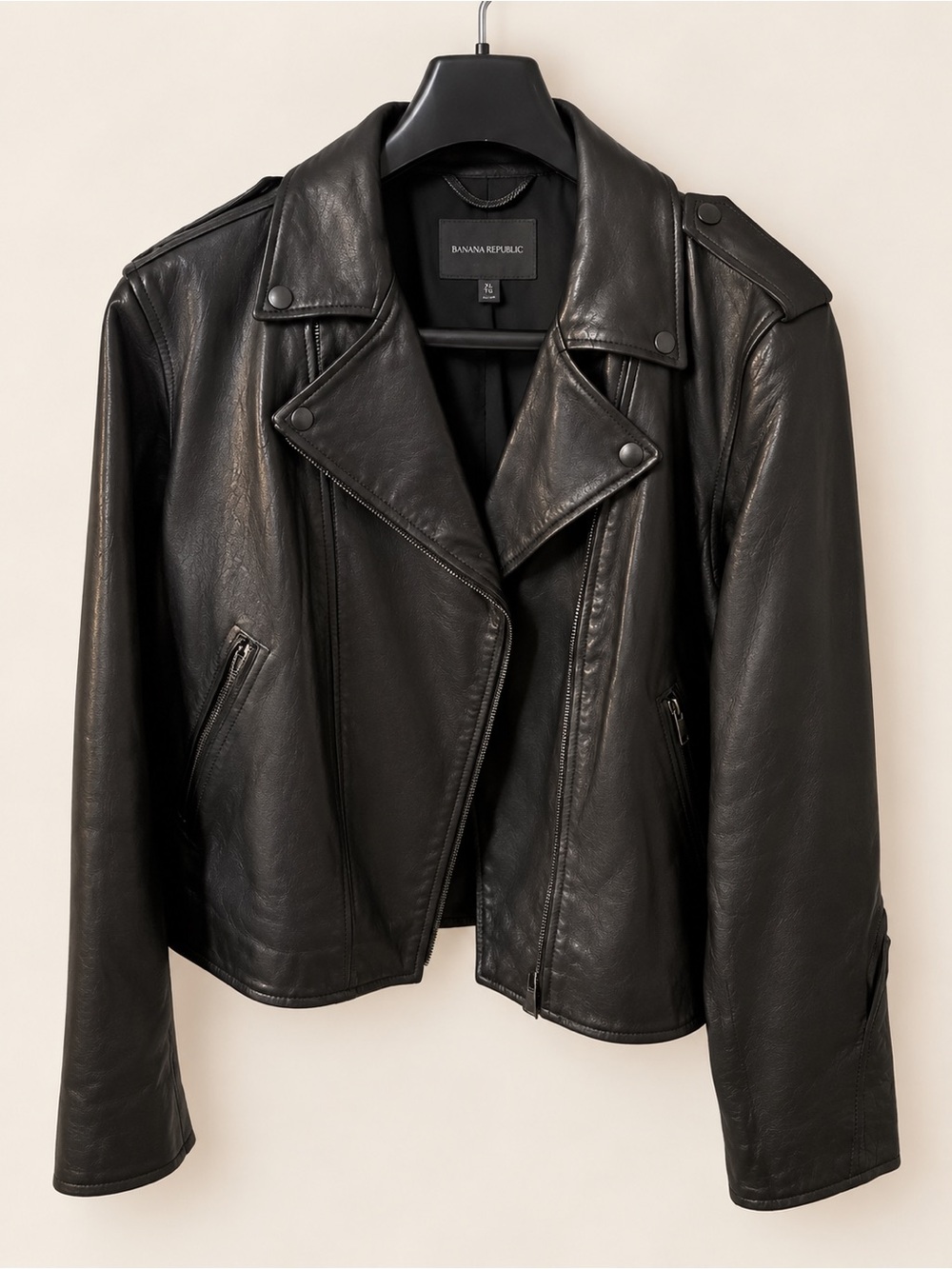 Banana Republic Essential Lambskin Leather Moto Jacket Black XL